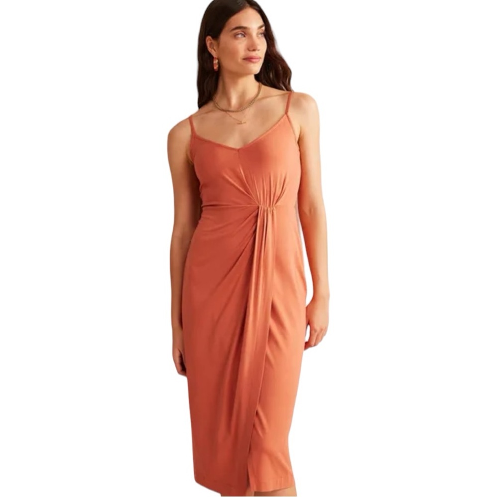 Boden Women's 14R Gathered Jersey Midi Wrap Dress Persimmon